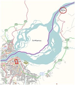 Map 2: The apes are offloaded at Maluku before transport to Kinshasa